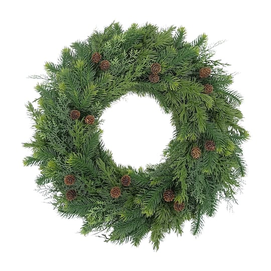 24" Soft Tipped Pinecones Adorned Artificial Christmas Wreath